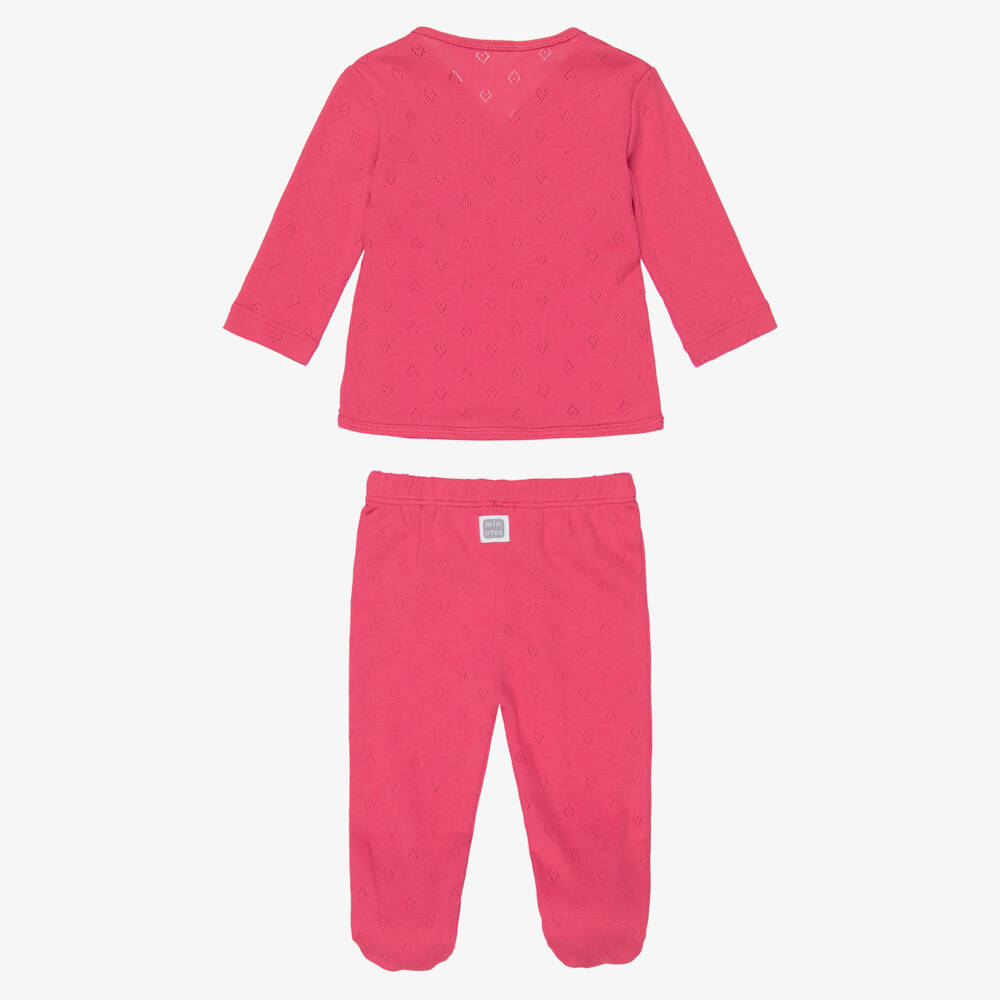 Minutus-Girls Fuchsia Pink Pointelle Cotton Jersey 2 Piece Babygrow | Childrensalon