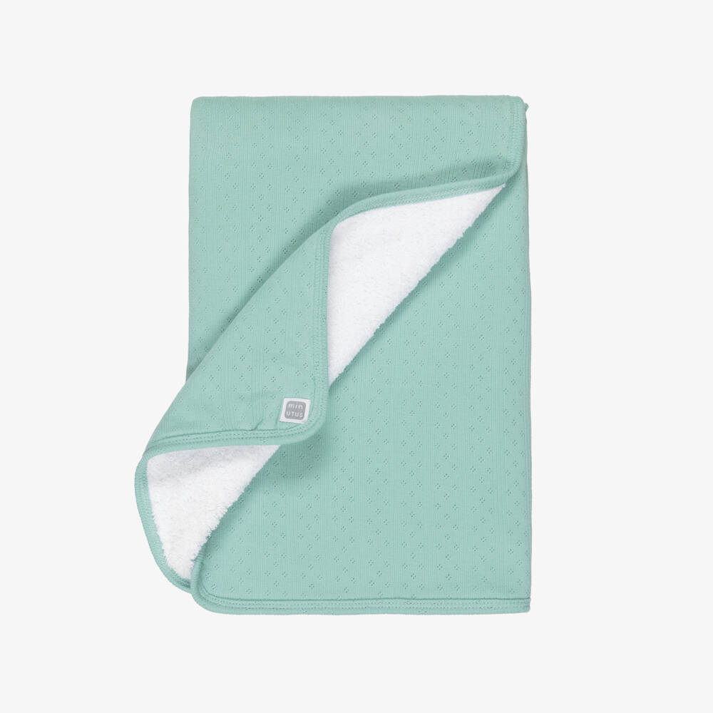Minutus-Green Cotton Jersey Pointelle Blanket (81cm) | Childrensalon