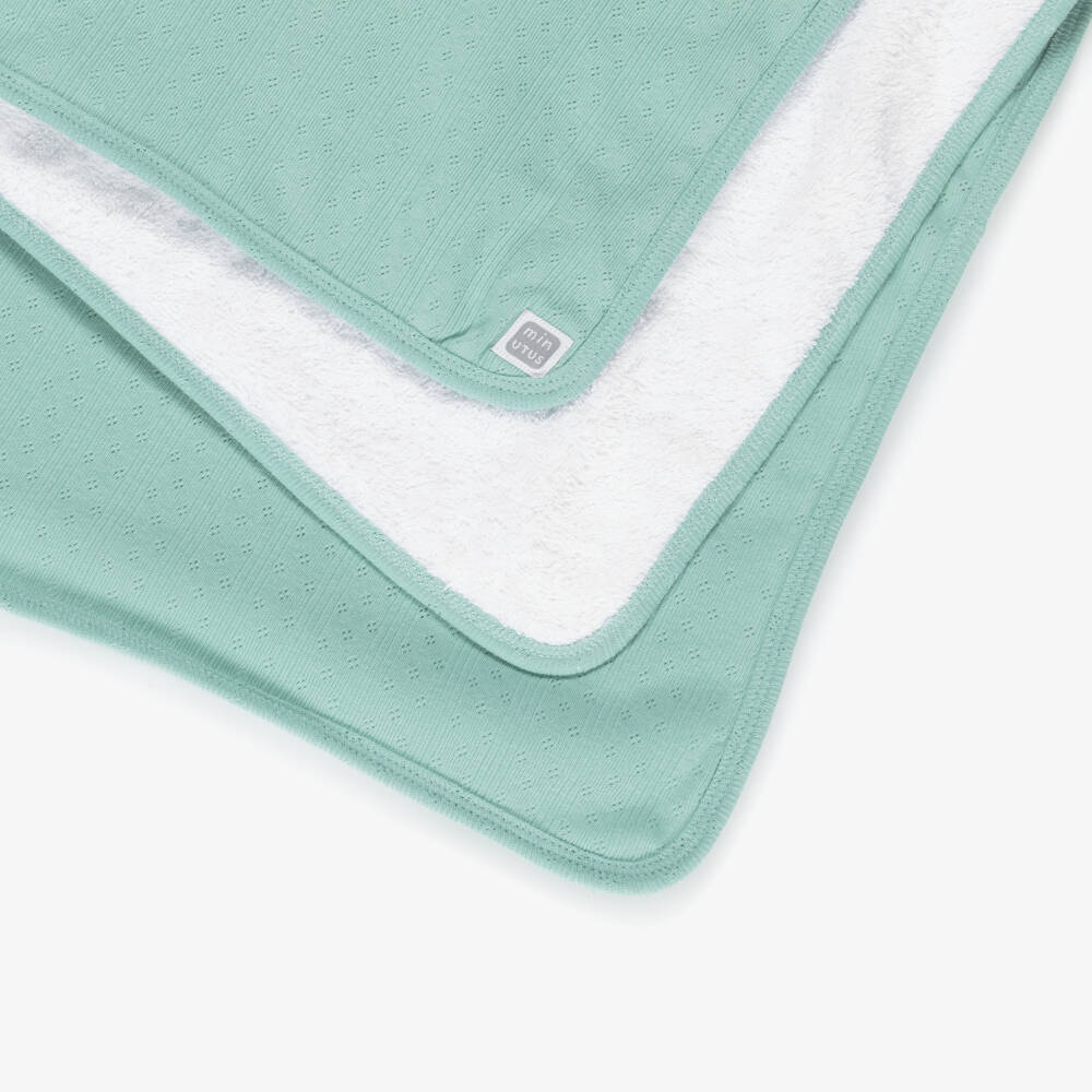 Minutus-Green Cotton Jersey Pointelle Blanket (81cm) | Childrensalon