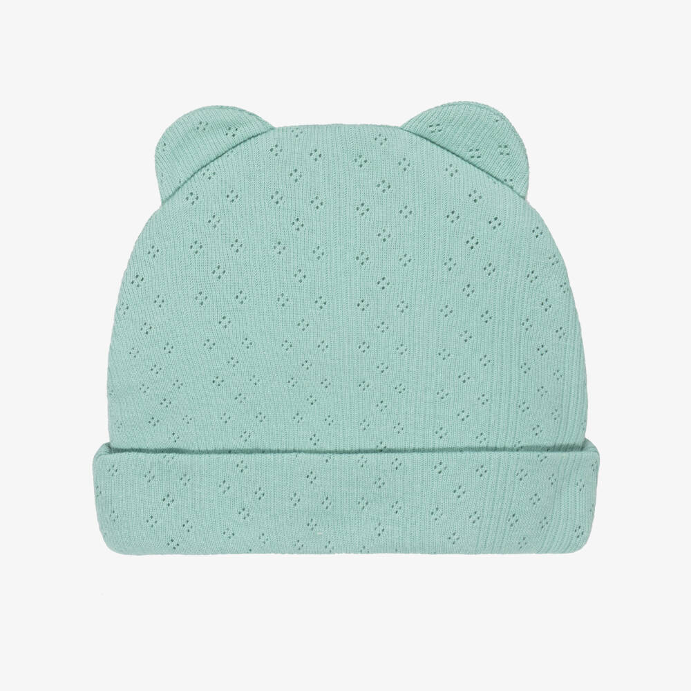 Minutus-Green Cotton Pointelle Jersey Knit Hat | Childrensalon