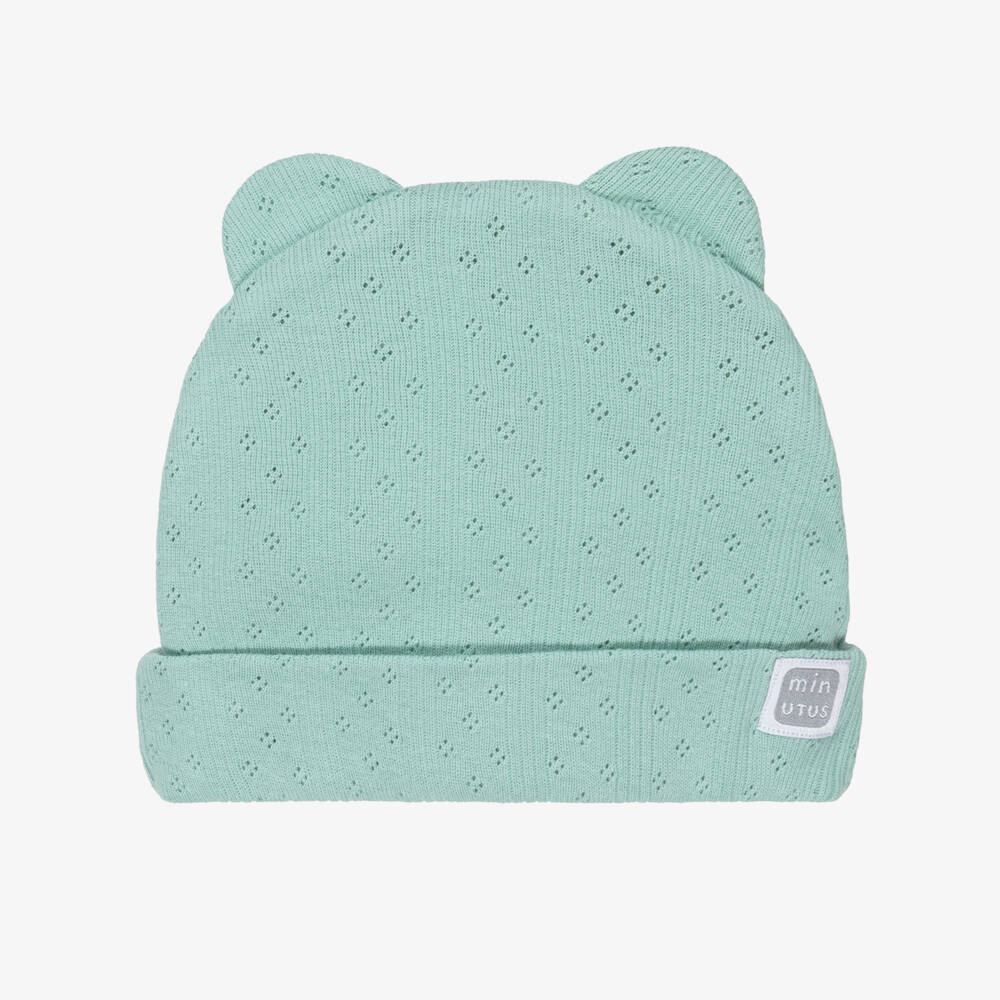 Minutus-Green Cotton Pointelle Jersey Knit Hat | Childrensalon