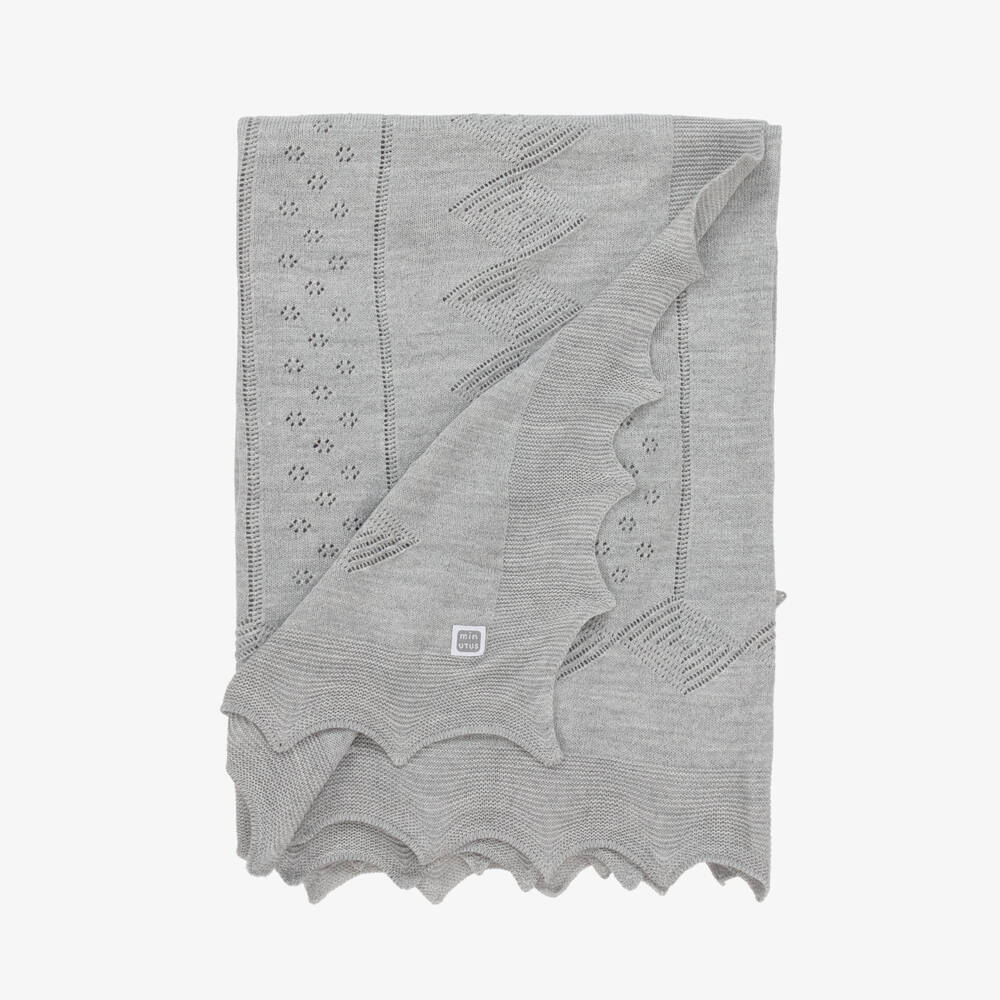 Minutus-Grey Knitted Baby Shawl (104cm) | Childrensalon