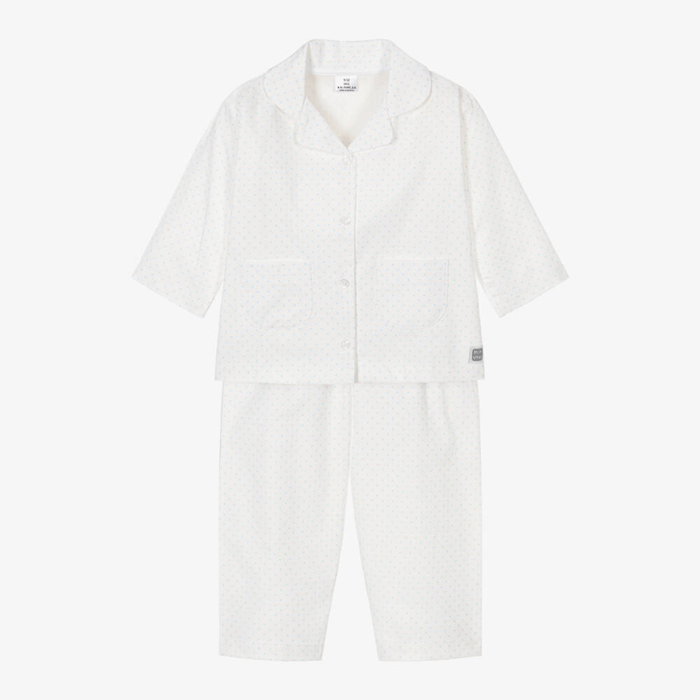 Minutus-Ivory & Blue Cotton Star Baby Pyjamas | Childrensalon