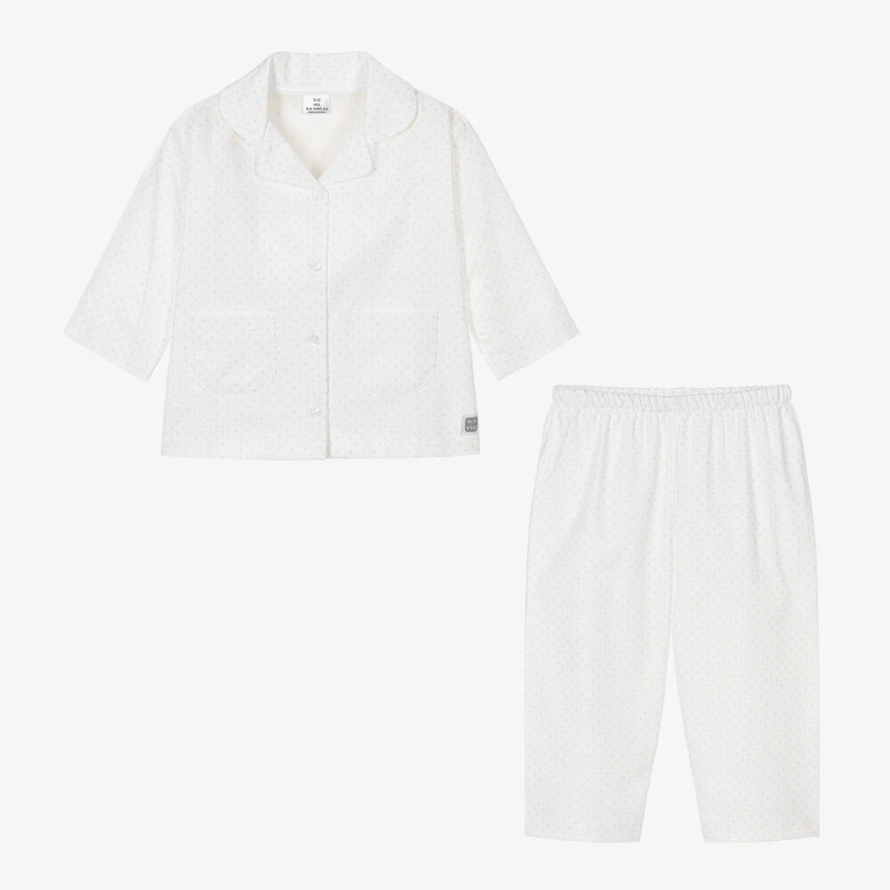Minutus-Ivory & Blue Cotton Star Baby Pyjamas | Childrensalon