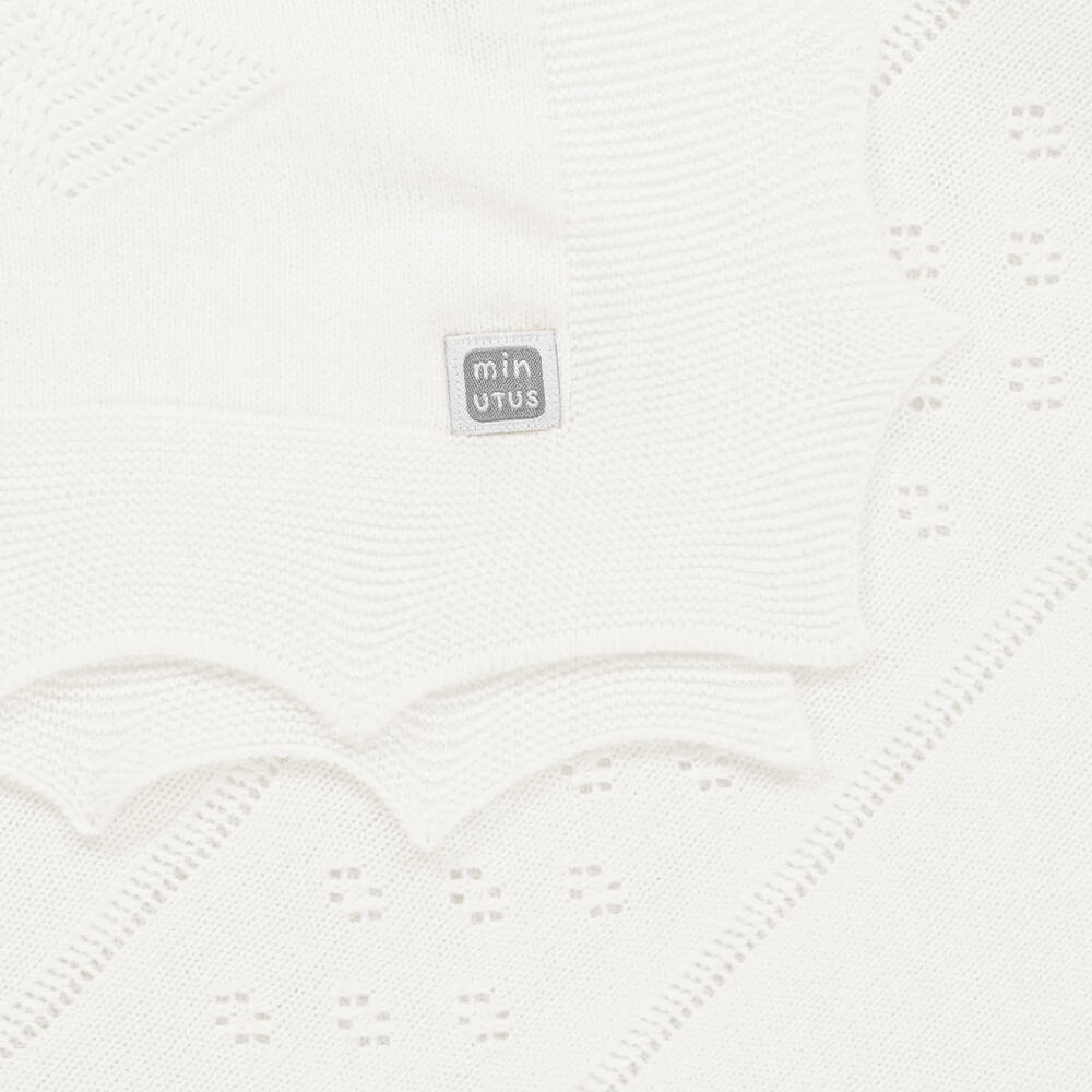 Minutus- Ivory Knitted Baby Shawl (105cm) | Childrensalon