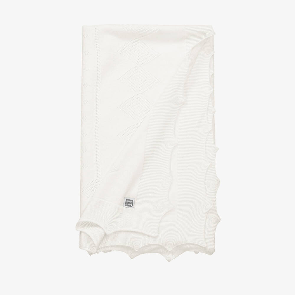 Minutus- Ivory Knitted Baby Shawl (105cm) | Childrensalon