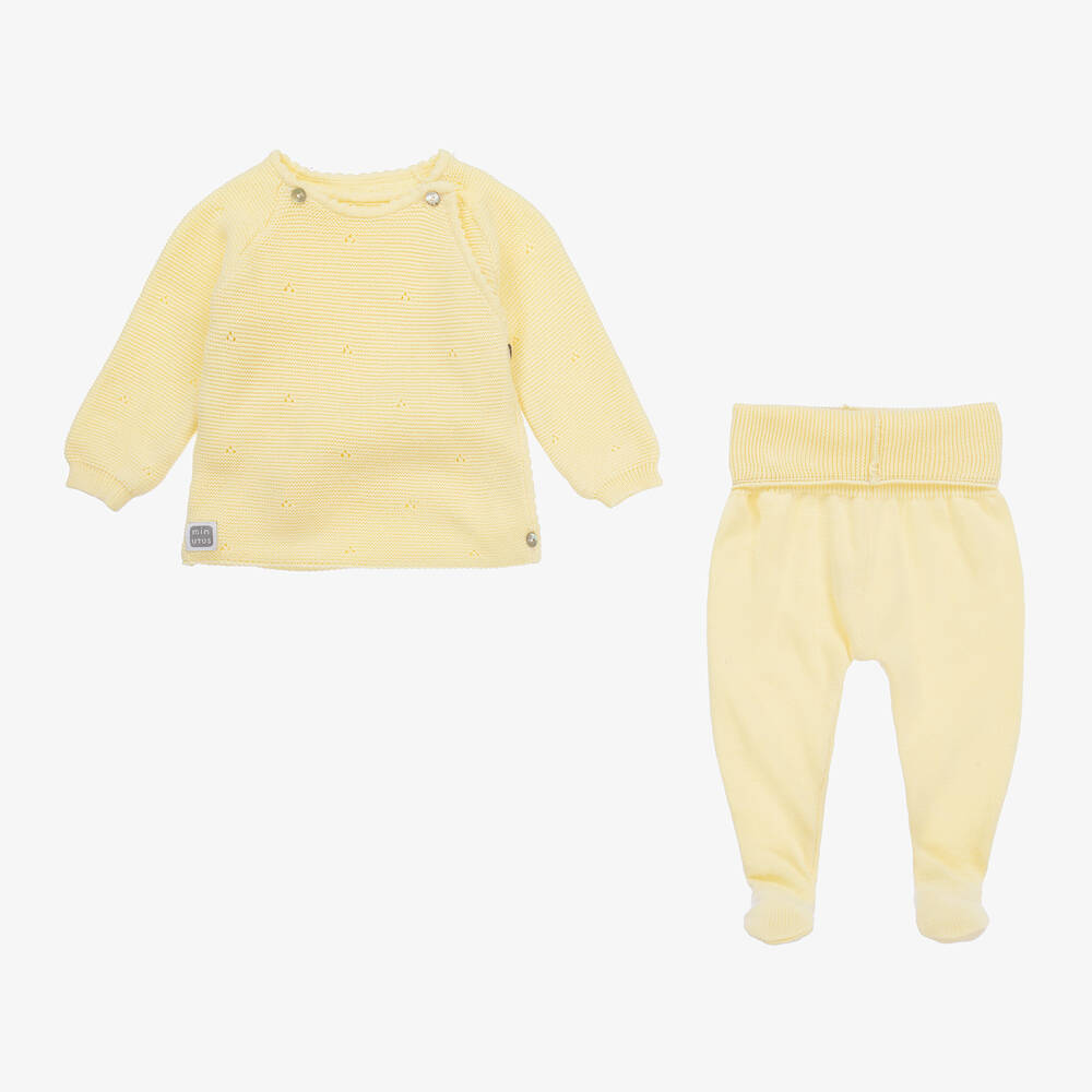 Minutus-Pale Yellow Cotton Knit 2 Piece Babygrow | Childrensalon