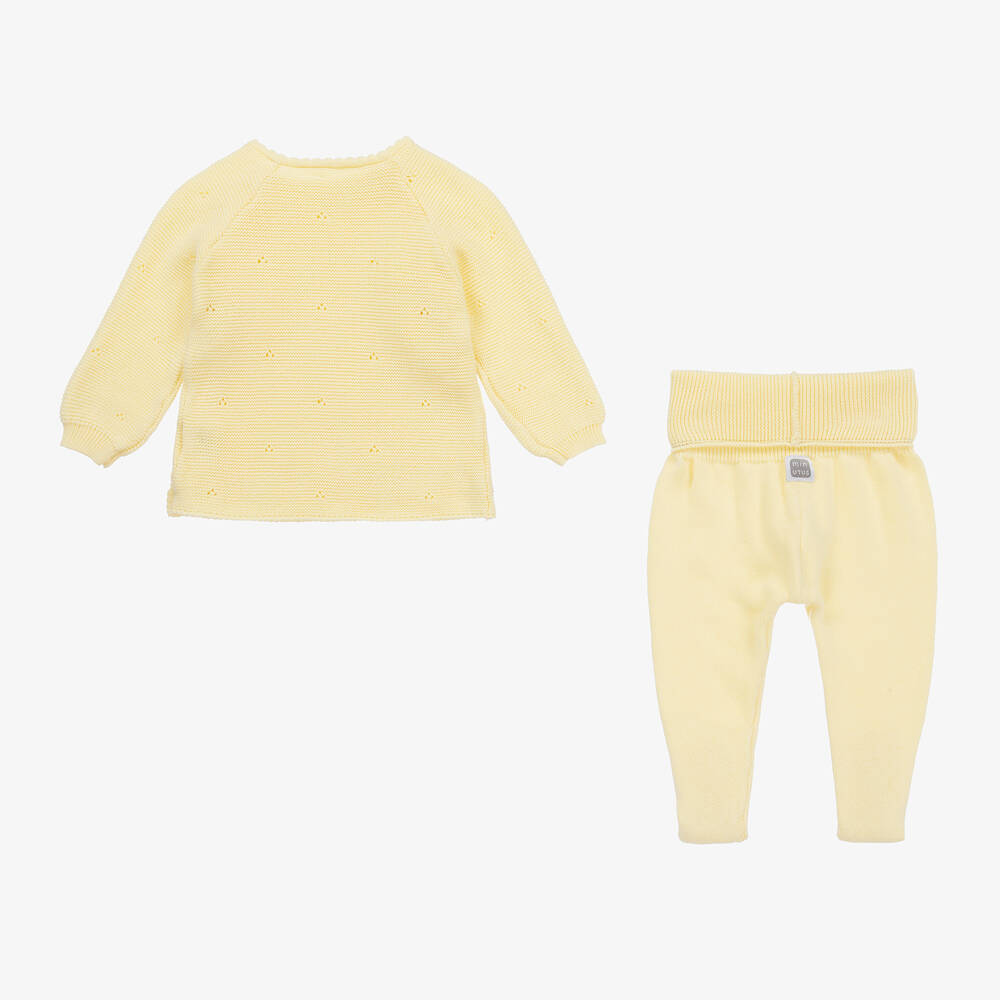 Minutus-Pale Yellow Cotton Knit 2 Piece Babygrow | Childrensalon
