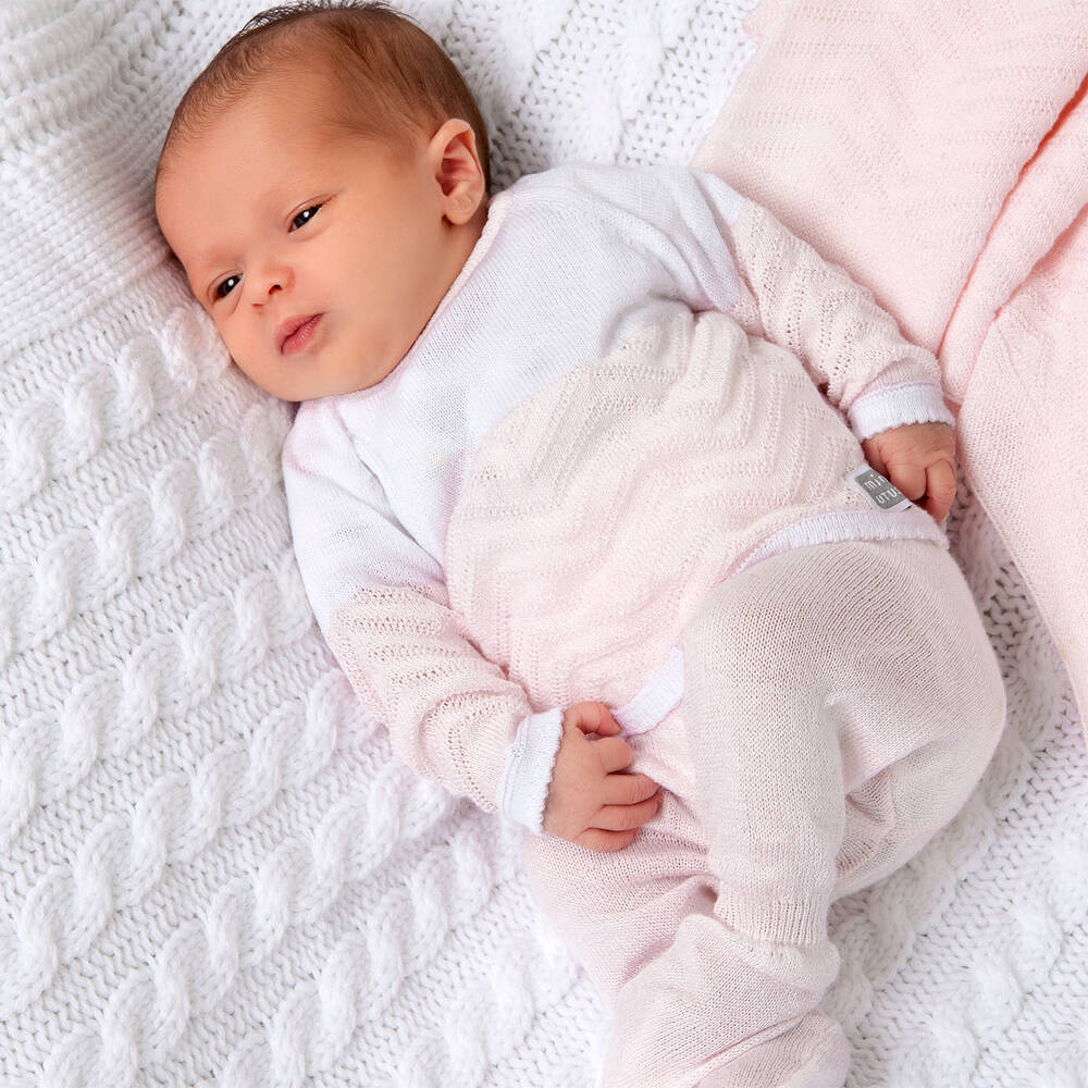 Minutus-Pink Cotton Knit 2 Piece Babygrow  | Childrensalon