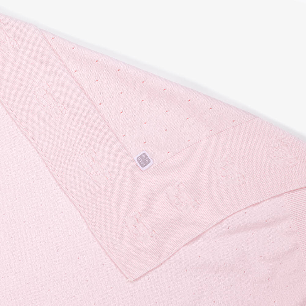 Minutus-Pink Cotton Knit Babysuit Set with Bear Motifs | Childrensalon