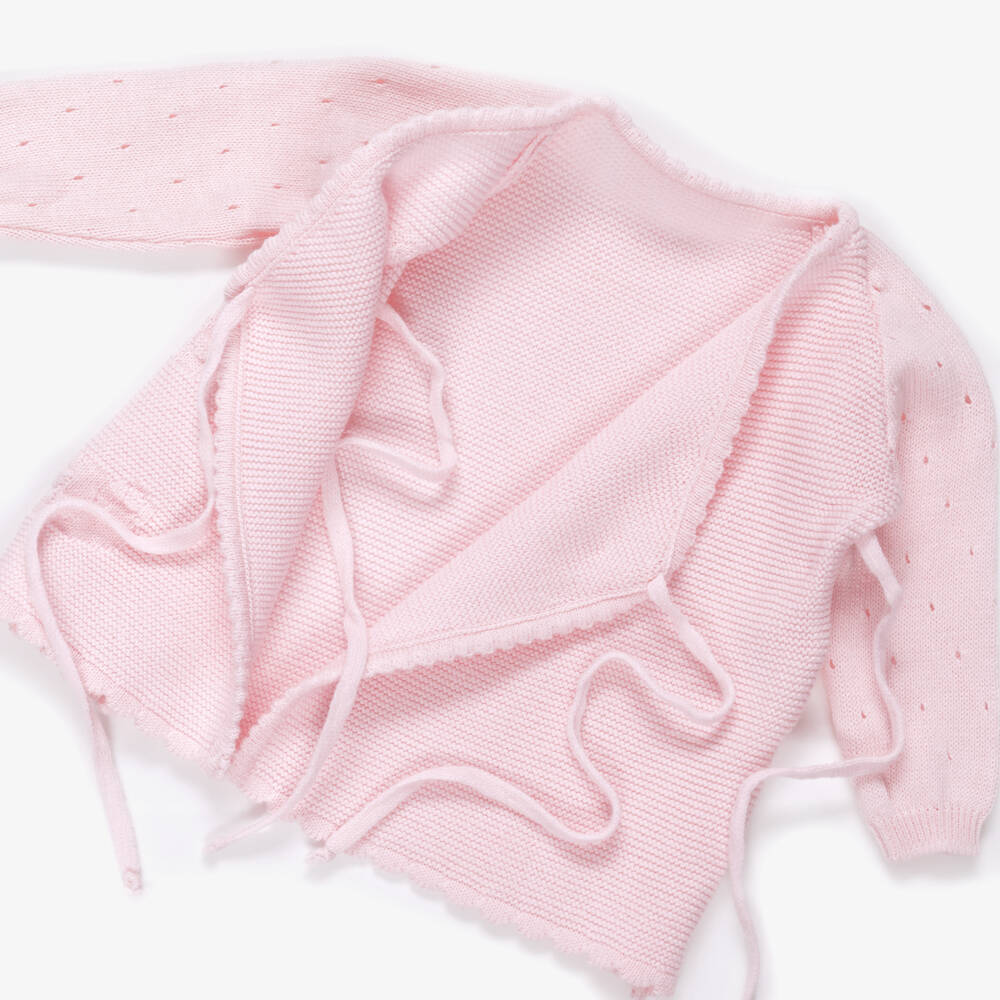 Minutus-Pink Cotton Knit Babysuit Set with Bear Motifs | Childrensalon