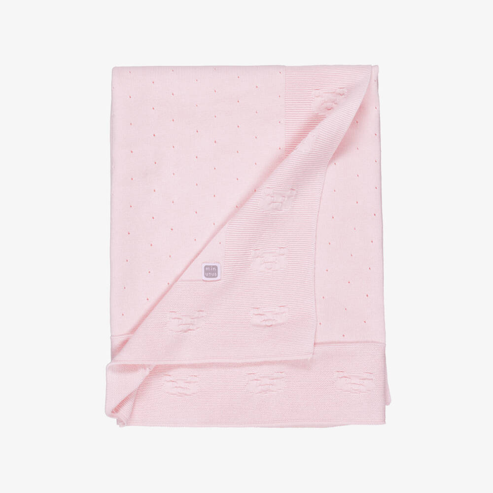 Minutus-Pink Cotton Knit Babysuit Set with Bear Motifs | Childrensalon