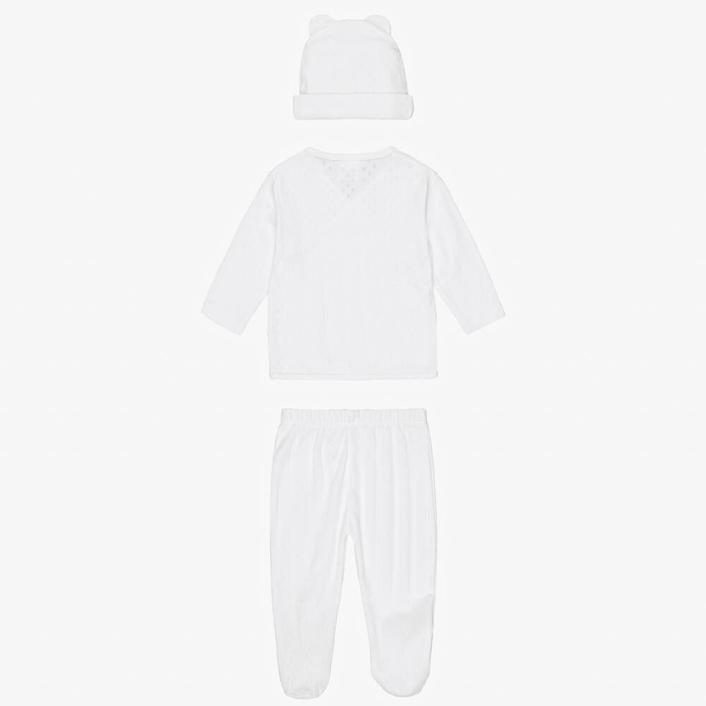Minutus-White Cotton Jersey Pointelle Babysuit Set | Childrensalon