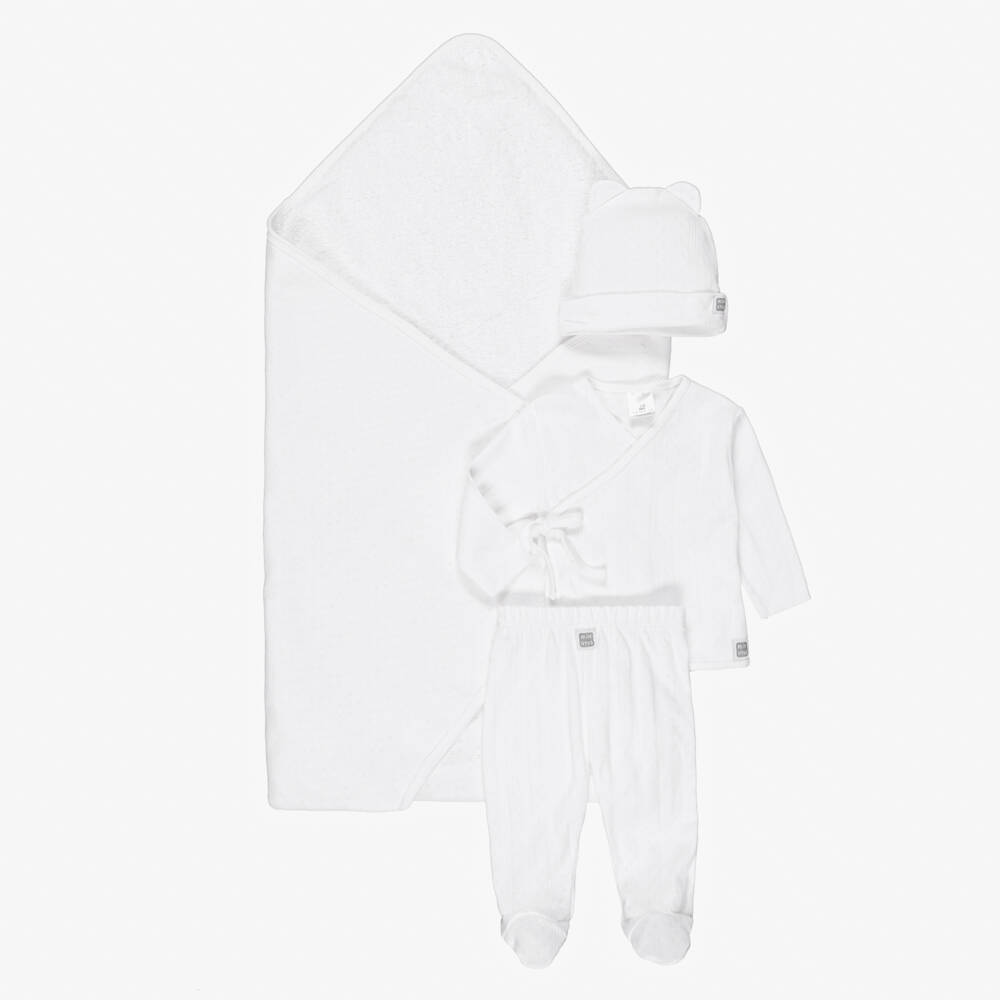 Minutus-White Cotton Jersey Pointelle Babysuit Set | Childrensalon