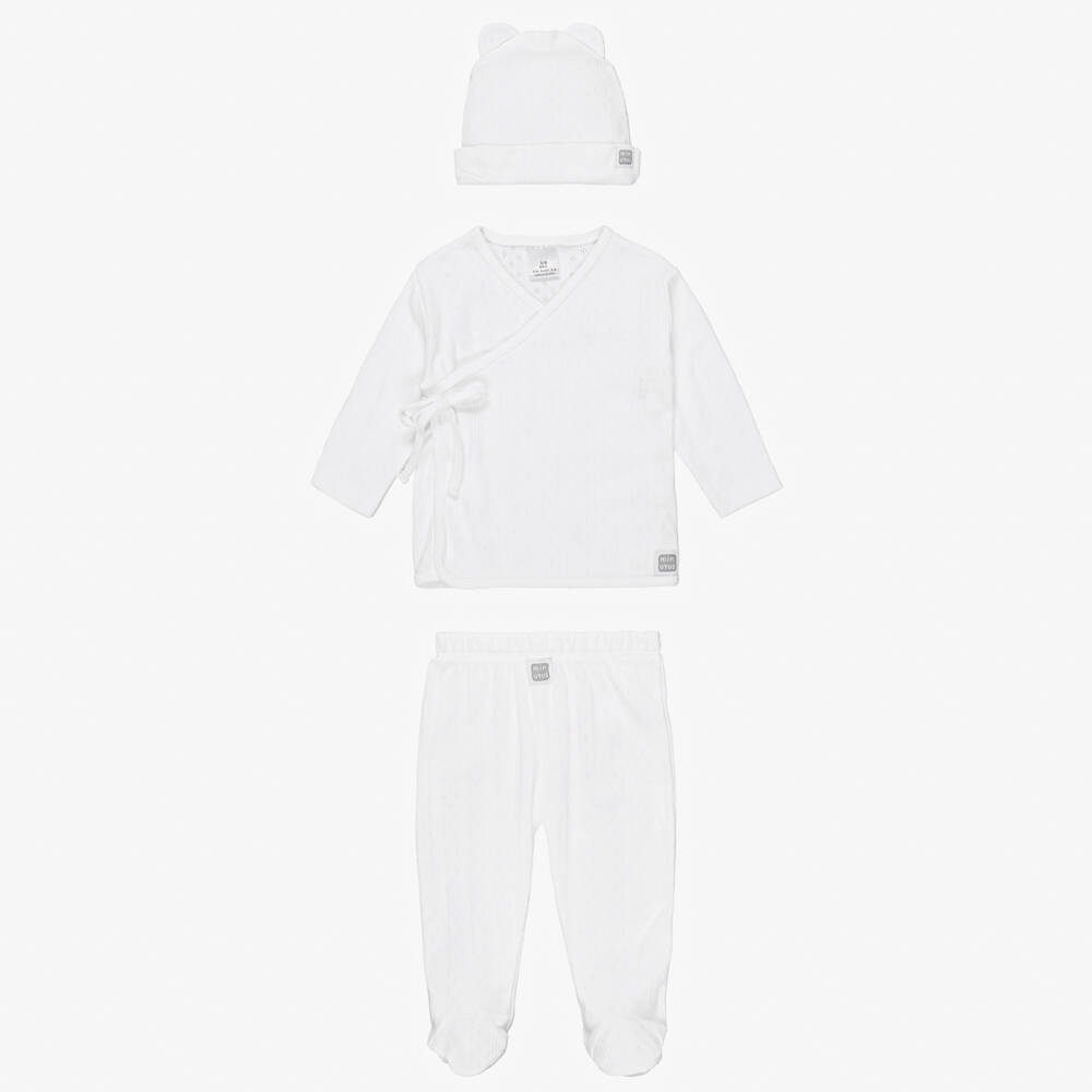 Minutus-White Cotton Jersey Pointelle Babysuit Set | Childrensalon