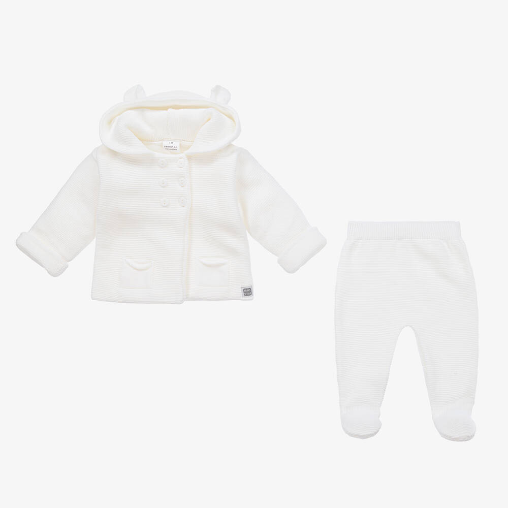 Minutus-White Hooded Pram Coat & Trouser Set | Childrensalon