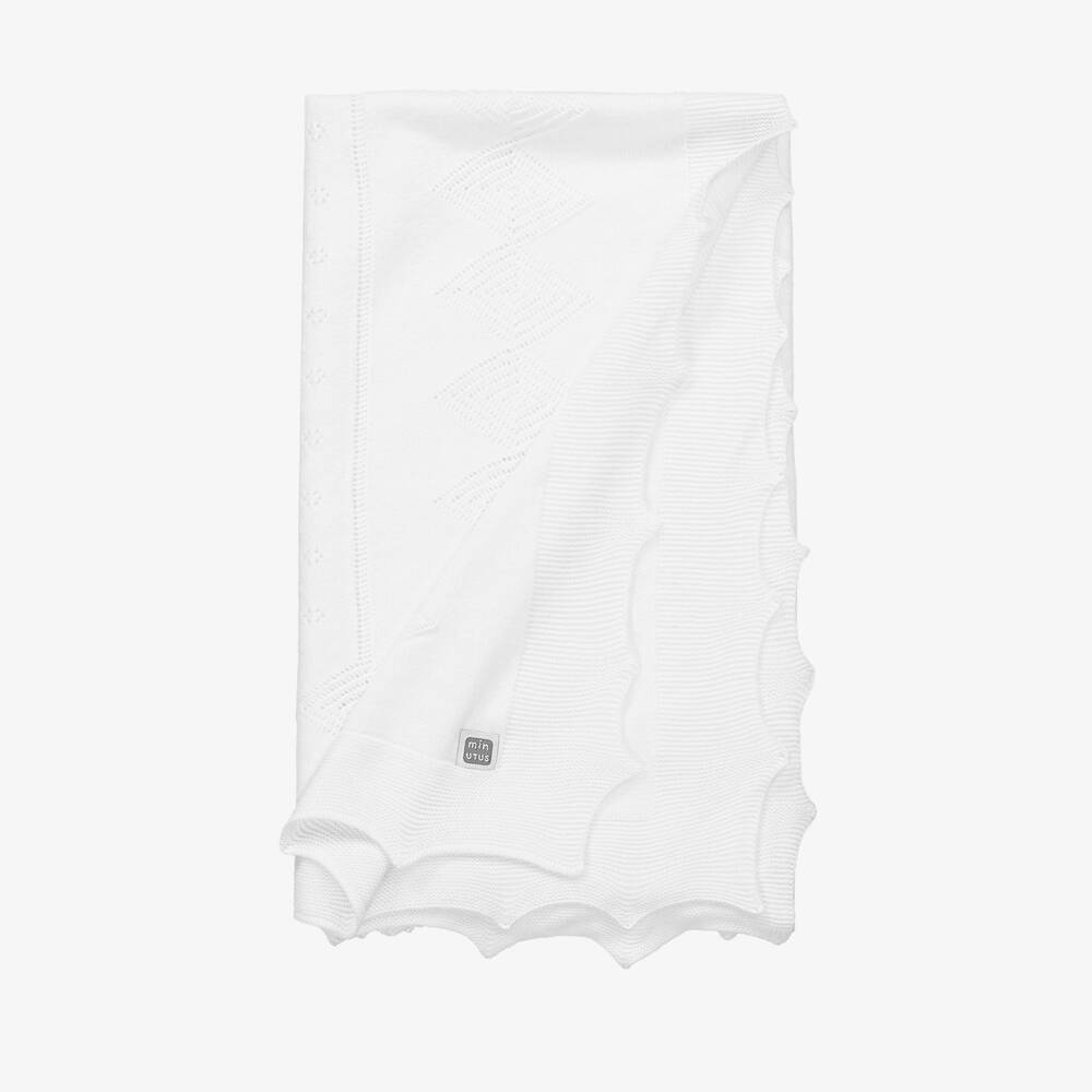 Minutus-White Knitted Baby Shawl (105cm) | Childrensalon