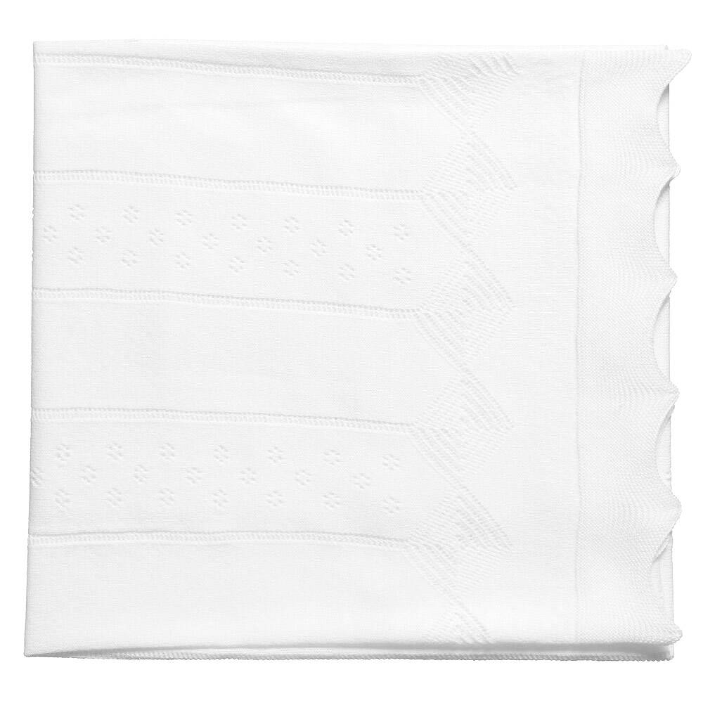 Minutus-White Knitted Baby Shawl (105cm) | Childrensalon