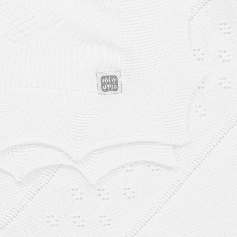 Minutus-White Knitted Baby Shawl (105cm) | Childrensalon