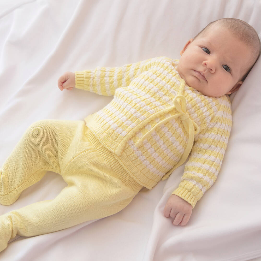 Minutus-Yellow Knit 2 Piece Babygrow | Childrensalon