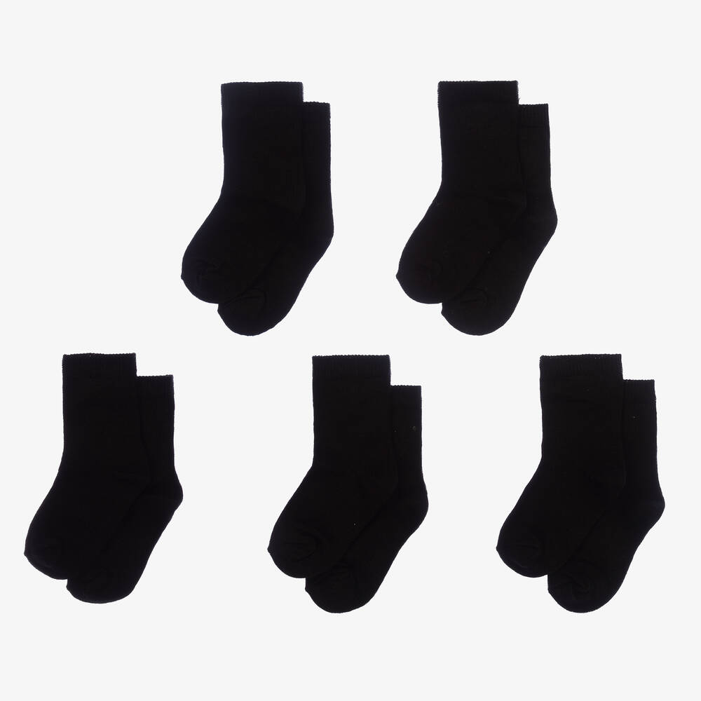 Minymo-Black Cotton Socks (5 Pack) | Childrensalon