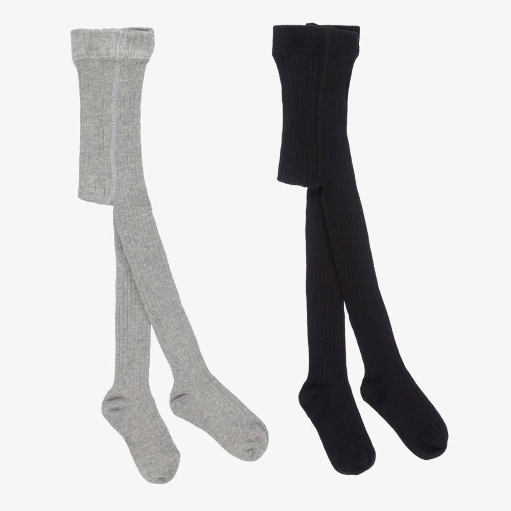 Minymo-Black & Grey Tights (2 Pack) | Childrensalon