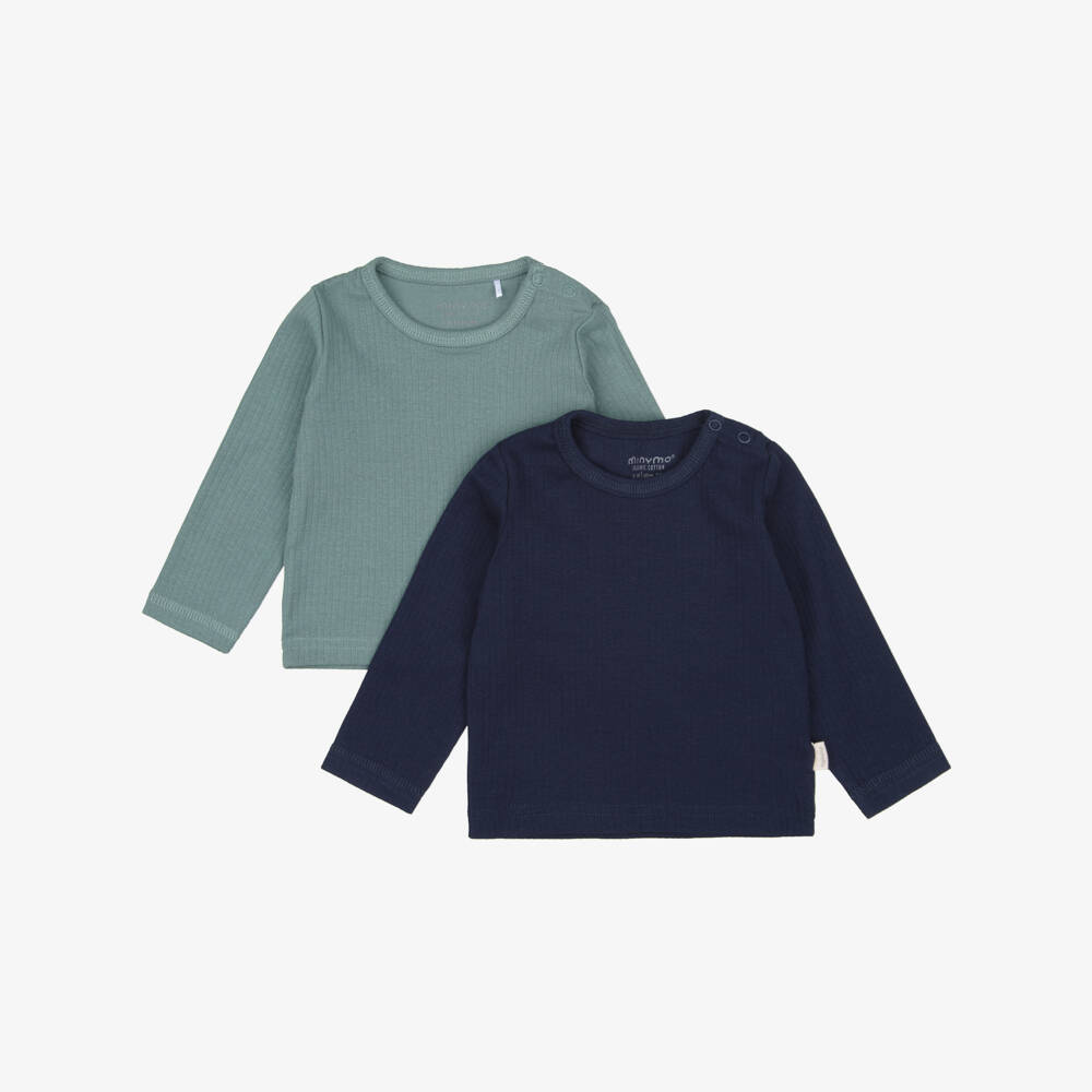 Minymo-Blue Cotton Baby Tops (2 Pack) | Childrensalon
