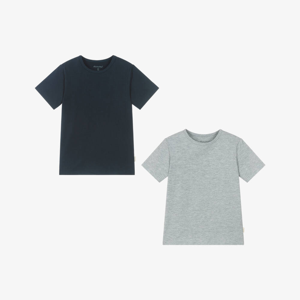 Minymo-Blue & Grey Cotton Crew Neck T-Shirts (2 Pack) | Childrensalon