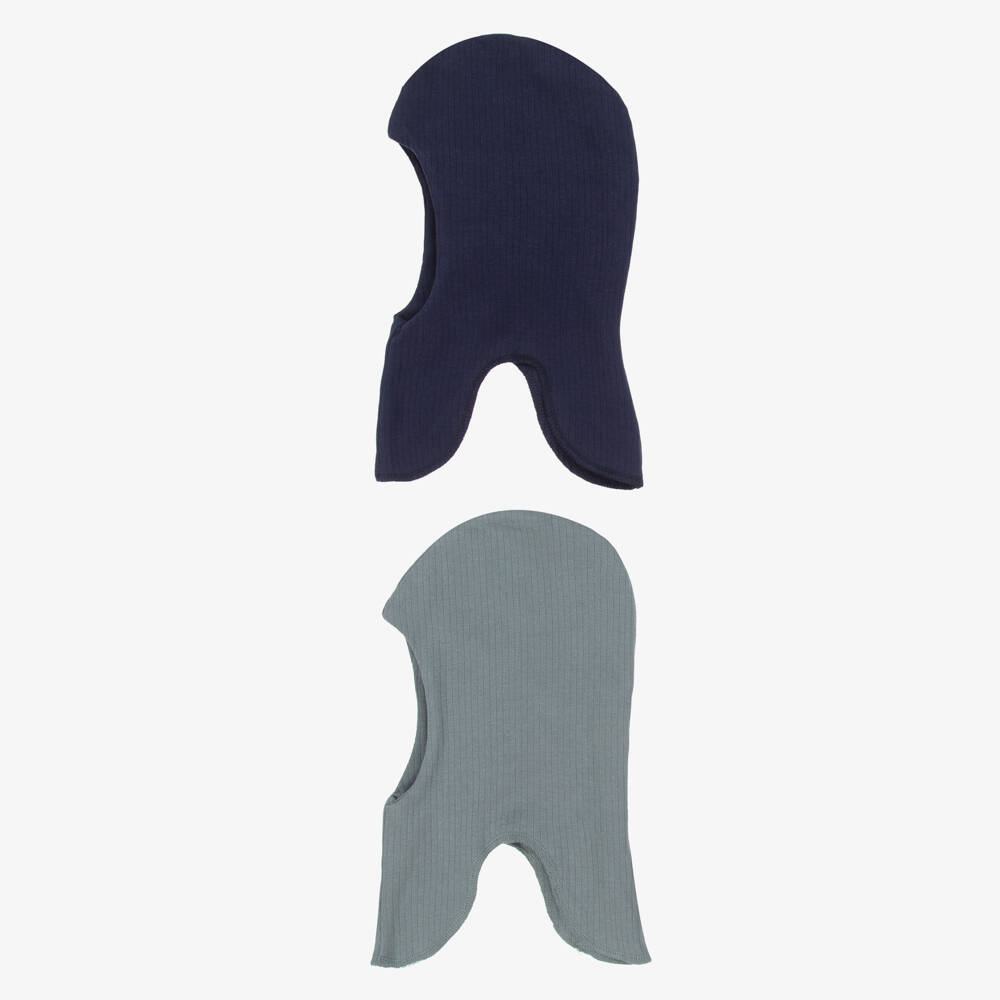 Minymo-Boys Navy Blue & Grey Blue Organic Cotton Balaclavas (2 Pack) | Childrensalon