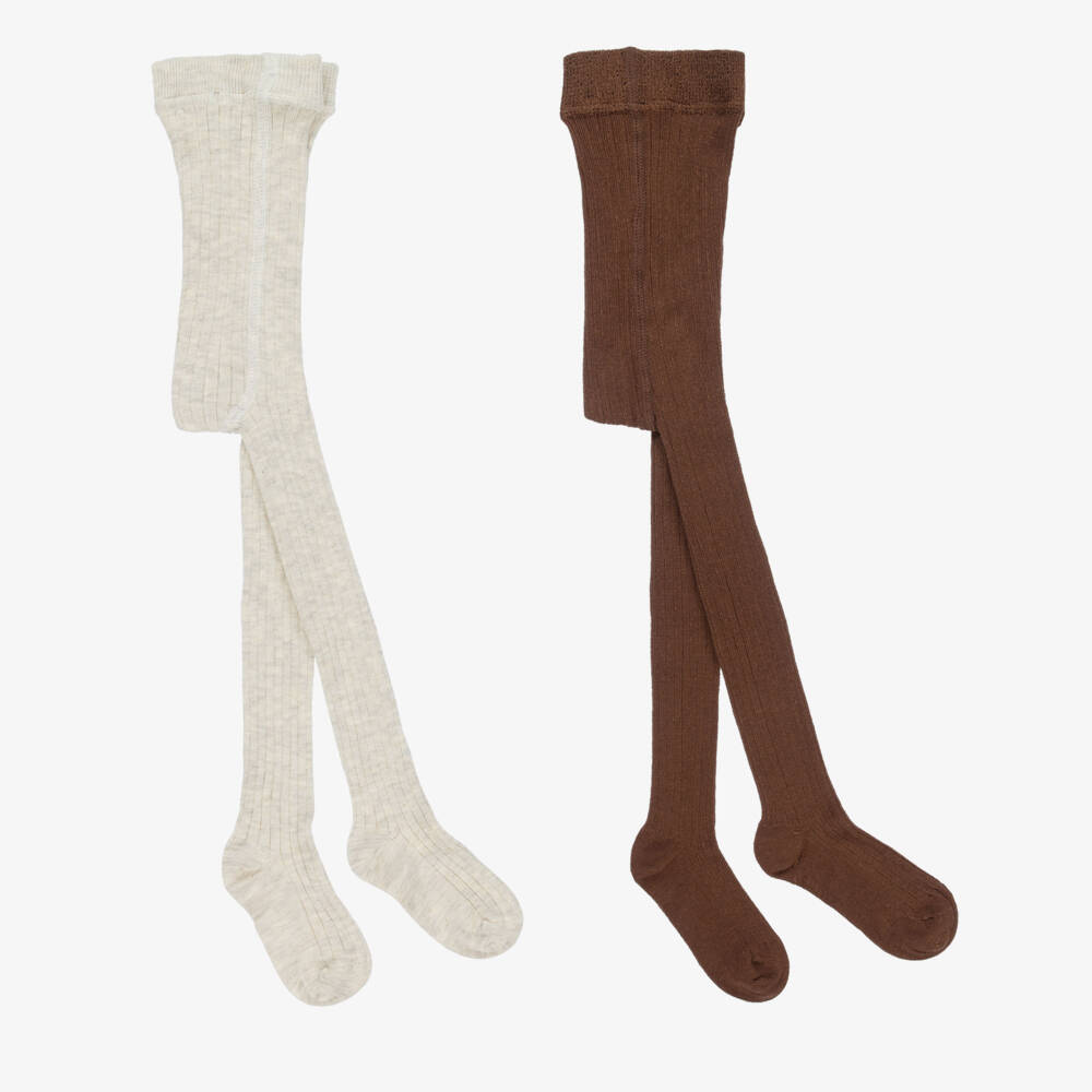 Minymo-Brown & Grey Tights (2 Pack) | Childrensalon