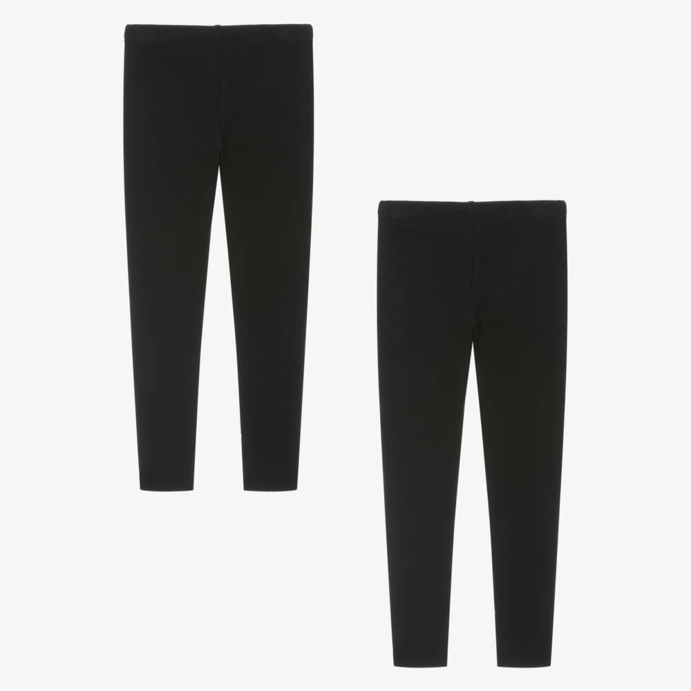 Minymo-Girls Black Cotton Leggings (2 Pack) | Childrensalon
