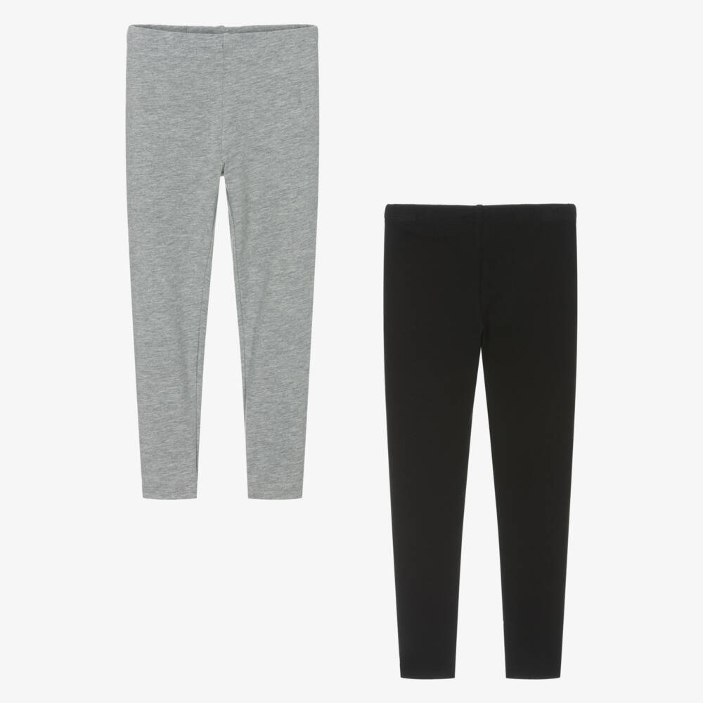 Minymo-Girls Black & Grey Cotton Leggings (2 Pack) | Childrensalon
