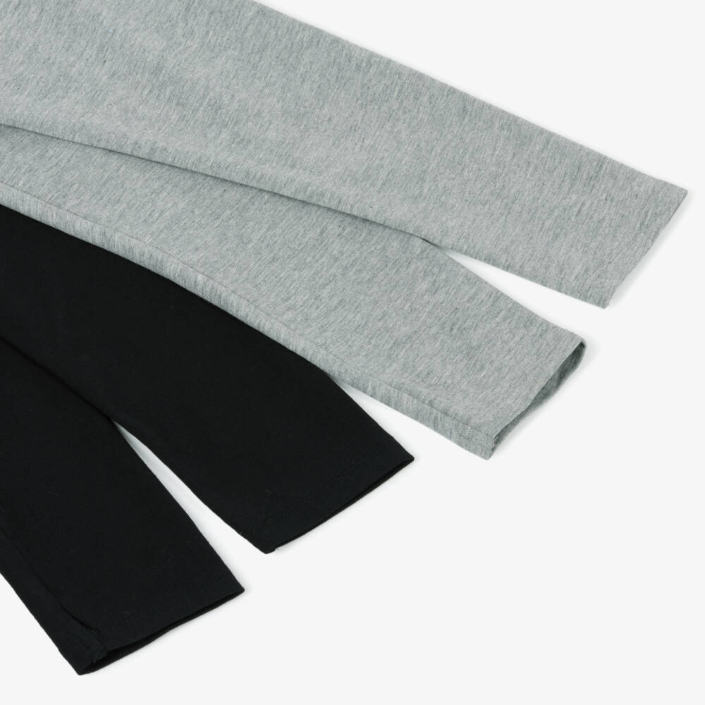 Minymo-Girls Black & Grey Cotton Leggings (2 Pack) | Childrensalon