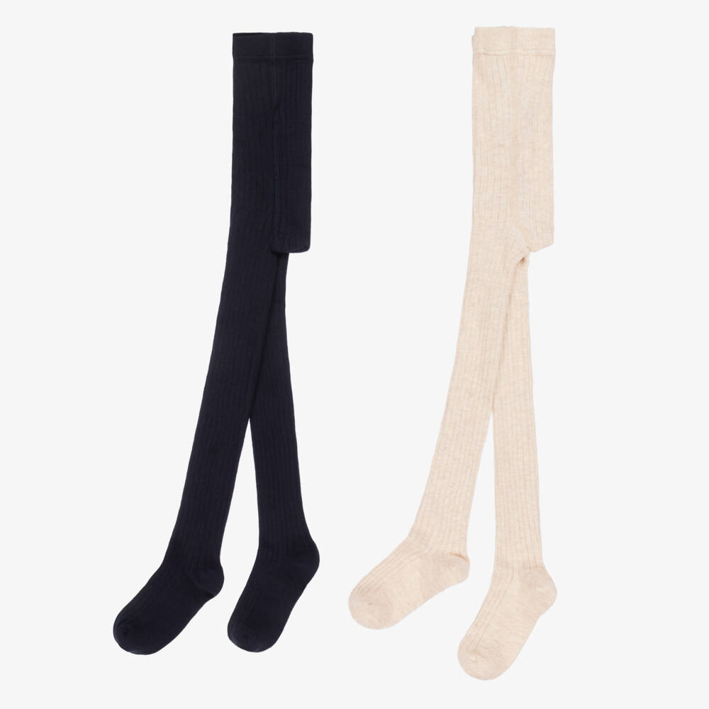 Minymo-Колготки синие и кремовые из трикотажного хлопка (2 пары) | Childrensalon