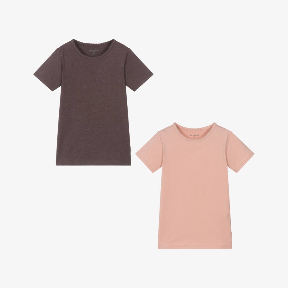 Minymo-Girls Pink & Burgundy Red Cotton T-Shirts (2 Pack) | Childrensalon
