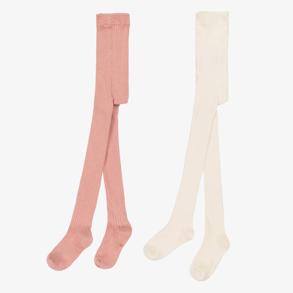 Minymo-Колготки из хлопка кремовые и розовые для девочек (2 пары) | Childrensalon