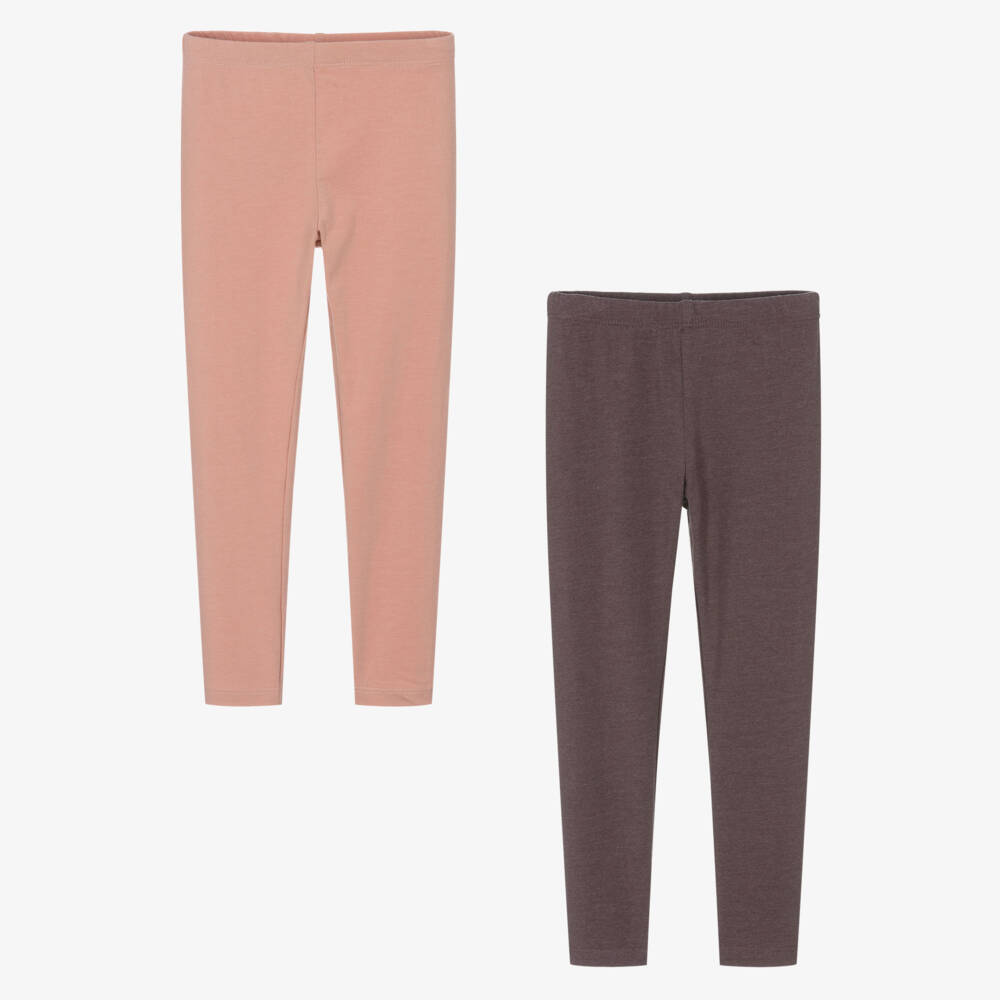 Minymo-Girls Pink & Red Cotton Leggings (2 Pack) | Childrensalon