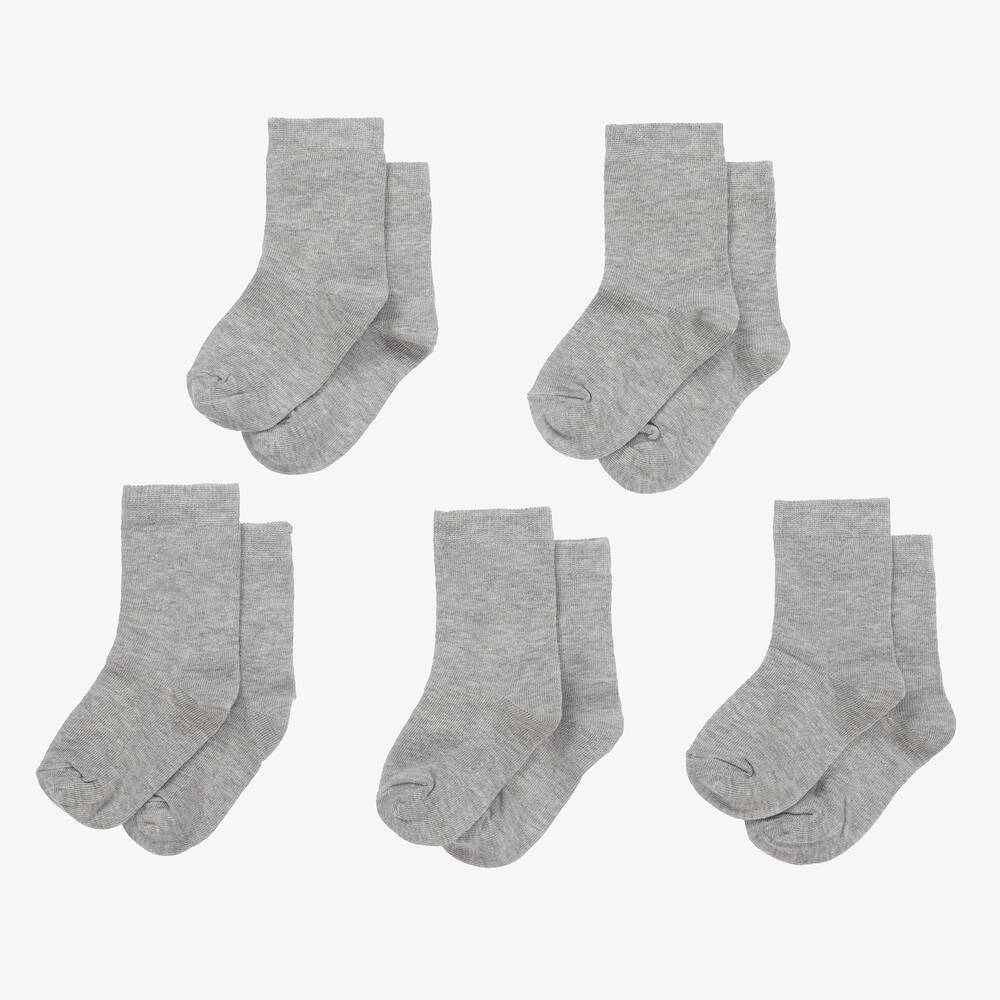 Minymo-Grey Cotton Socks (5 Pack) | Childrensalon