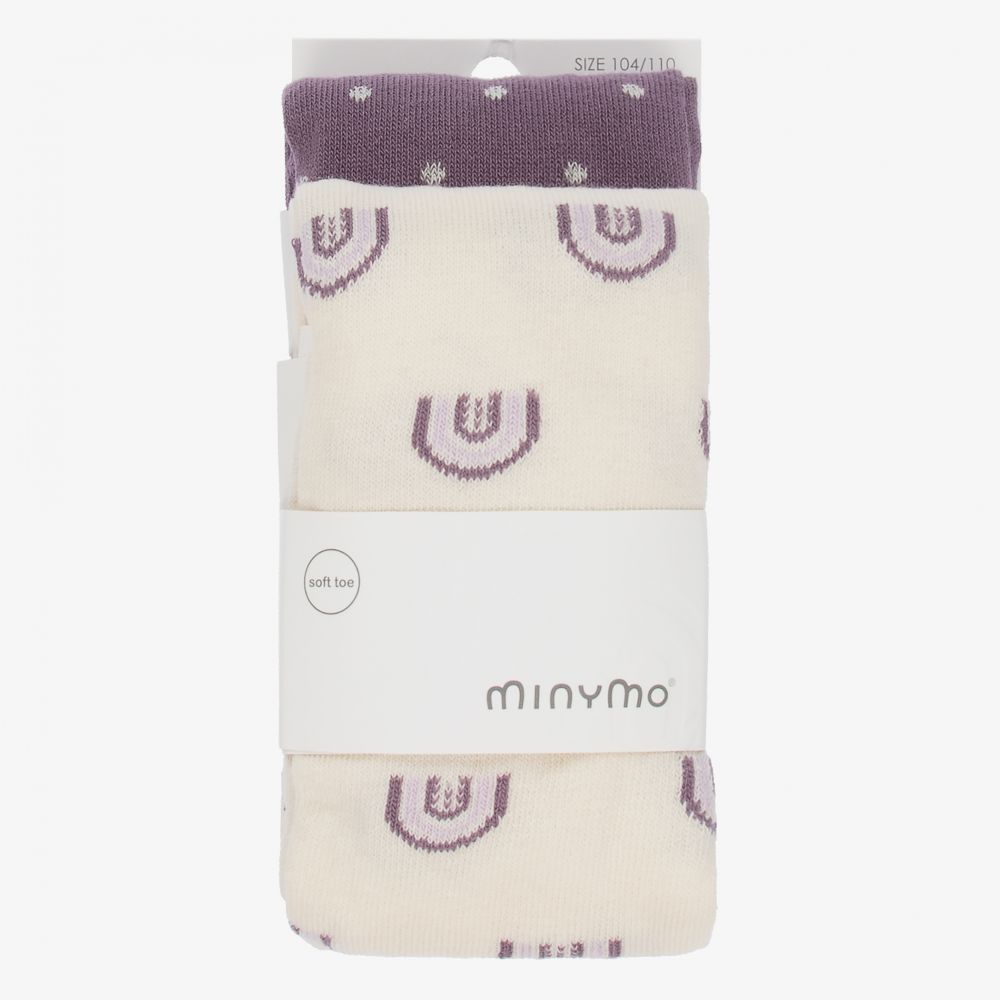 Minymo-Ivory & Purple Tights (2 Pack) | Childrensalon