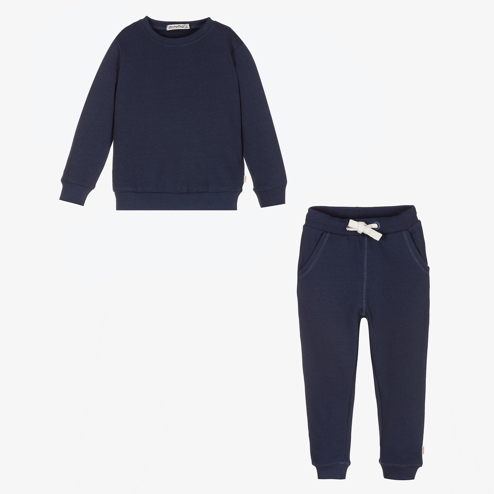 Minymo-Navy Blue Cotton Tracksuit | Childrensalon