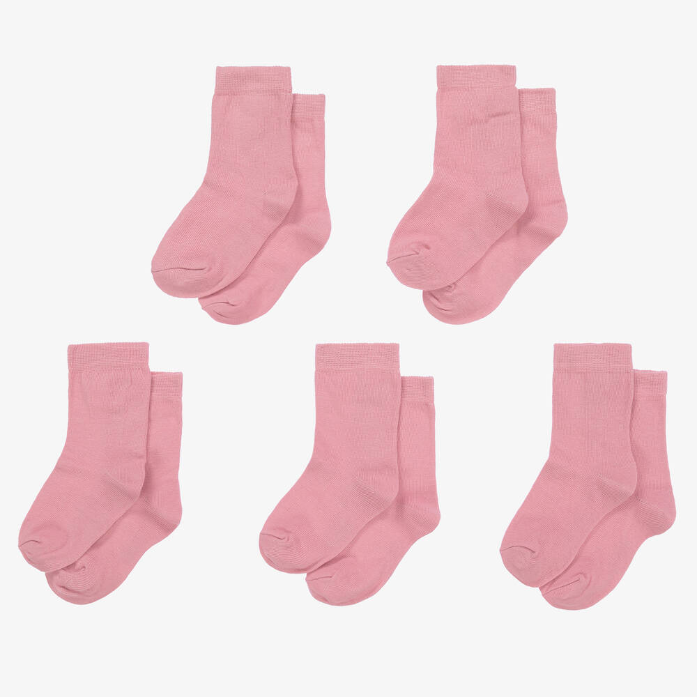 Minymo-Pink Cotton Socks (5 Pack) | Childrensalon