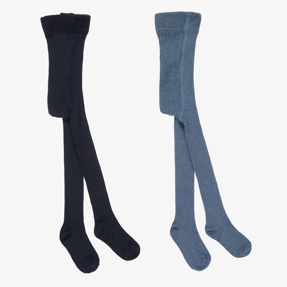 Minymo-Two Tone Blue Tights (2 Pack) | Childrensalon