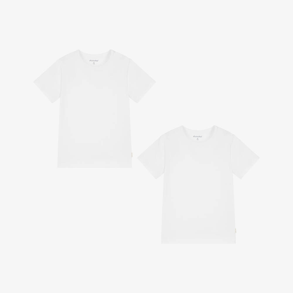 Minymo-White Cotton Crew Neck T-Shirts (2 Pack) | Childrensalon