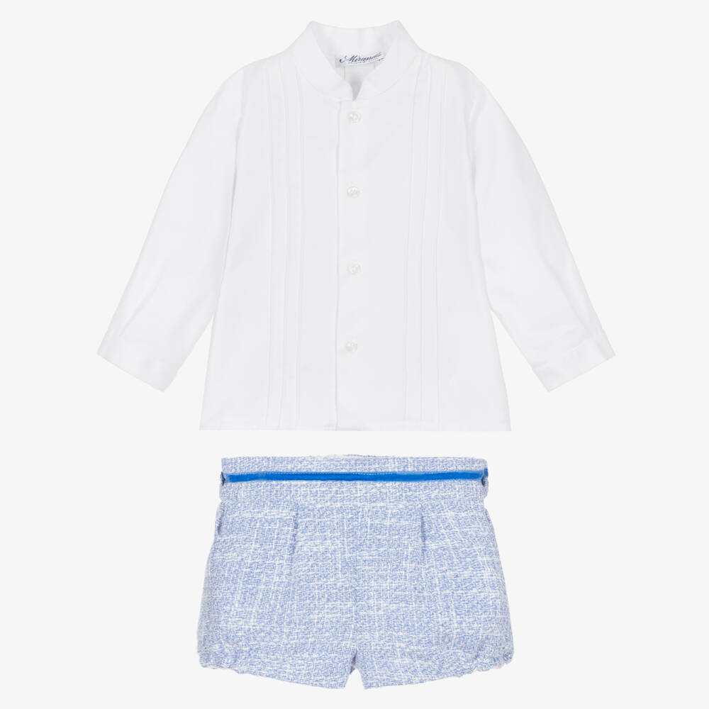 Miranda-Baby Boys Blue Tweed Shorts Set | Childrensalon
