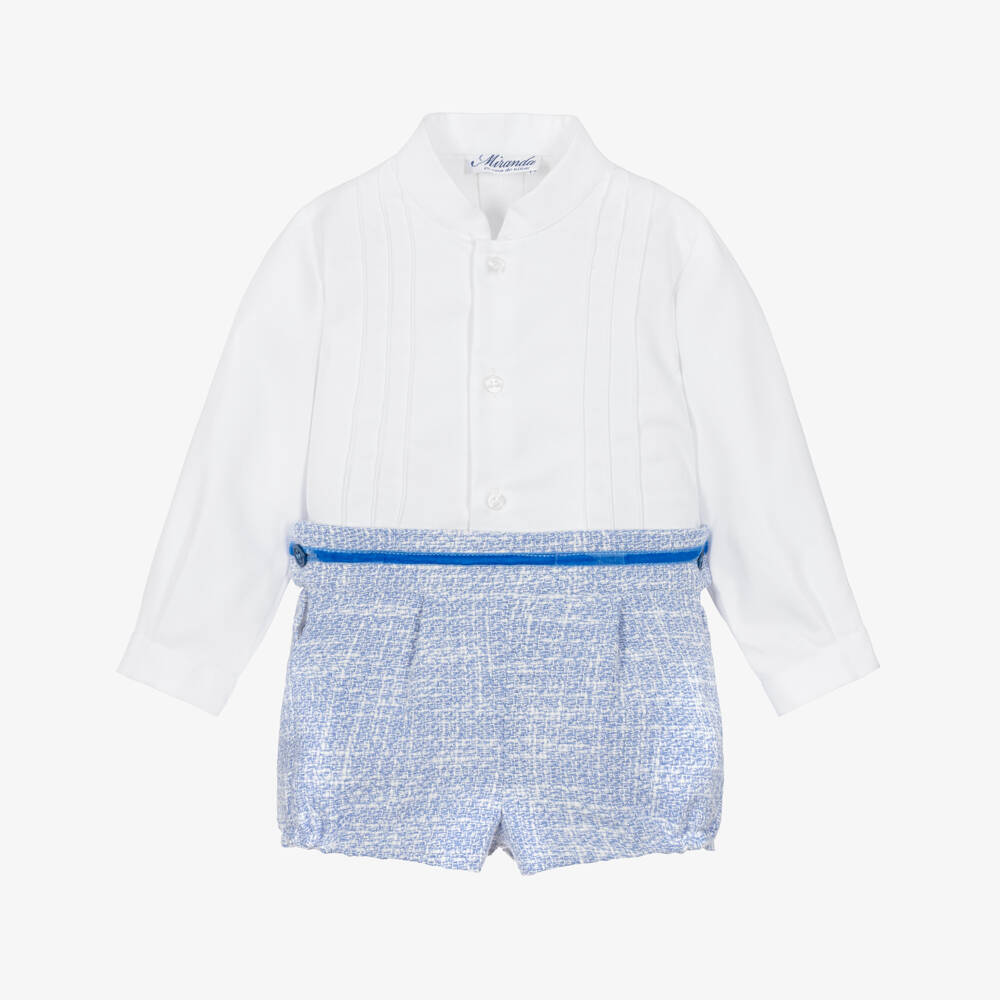 Miranda-Baby Boys Blue Tweed Shorts Set | Childrensalon