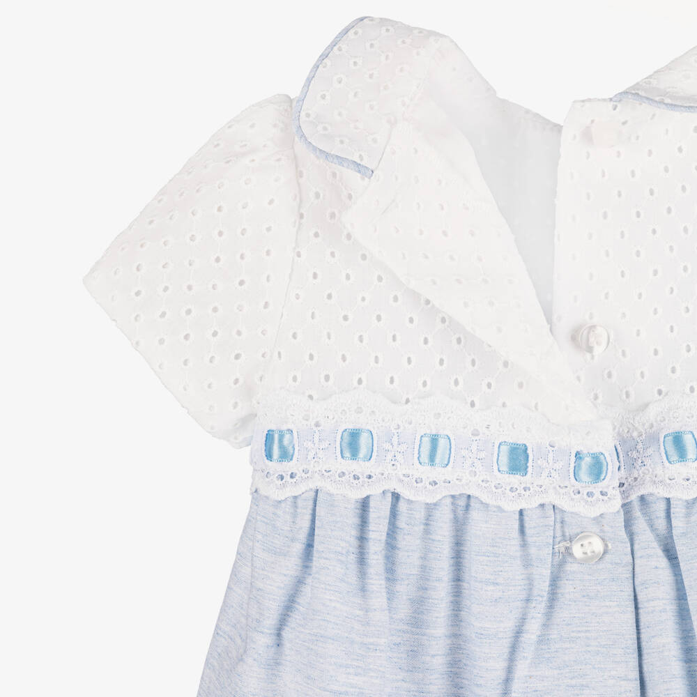 Miranda-Baby Boys Blue & White Cotton Broderie Shortie | Childrensalon