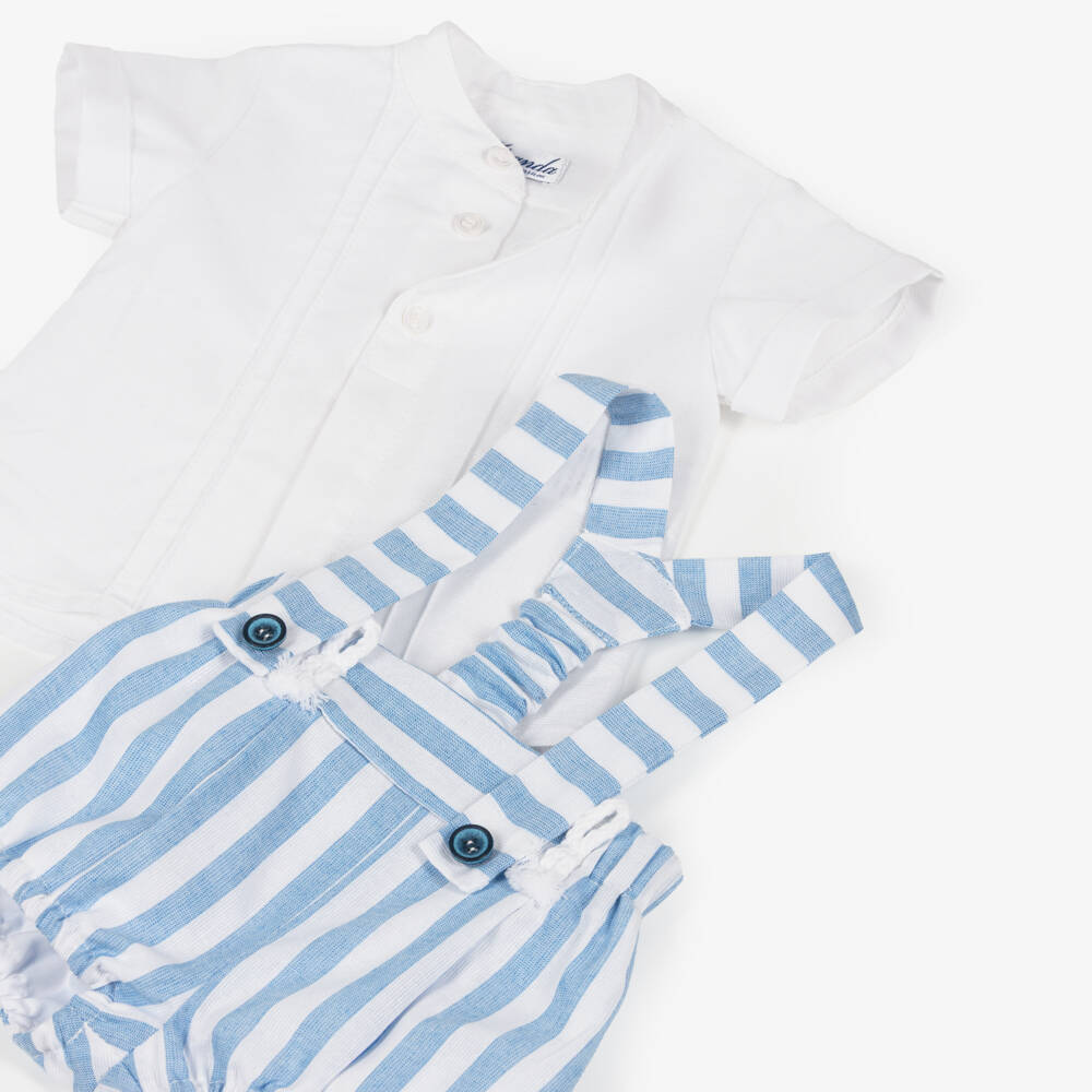 Miranda-Baby Boys Blue & White Stripe Cotton Shorts Set | Childrensalon