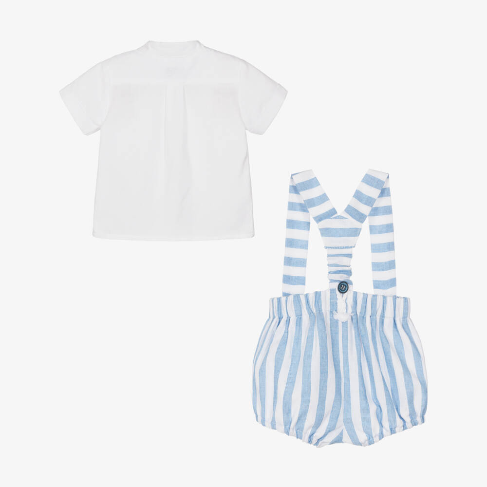 Miranda-Baby Boys Blue & White Stripe Cotton Shorts Set | Childrensalon