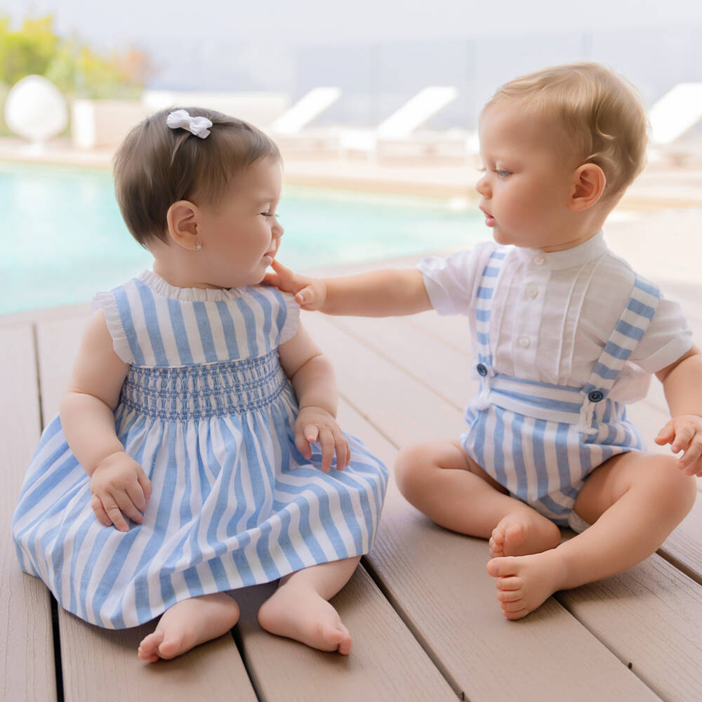 Miranda-Baby Boys Blue & White Stripe Cotton Shorts Set | Childrensalon