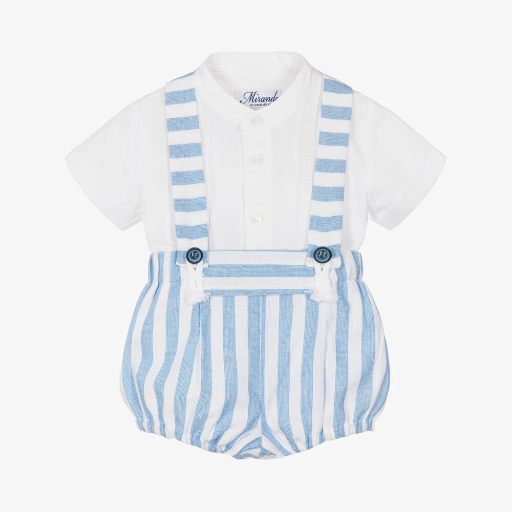Miranda-Baby Boys Blue & White Stripe Cotton Shorts Set | Childrensalon